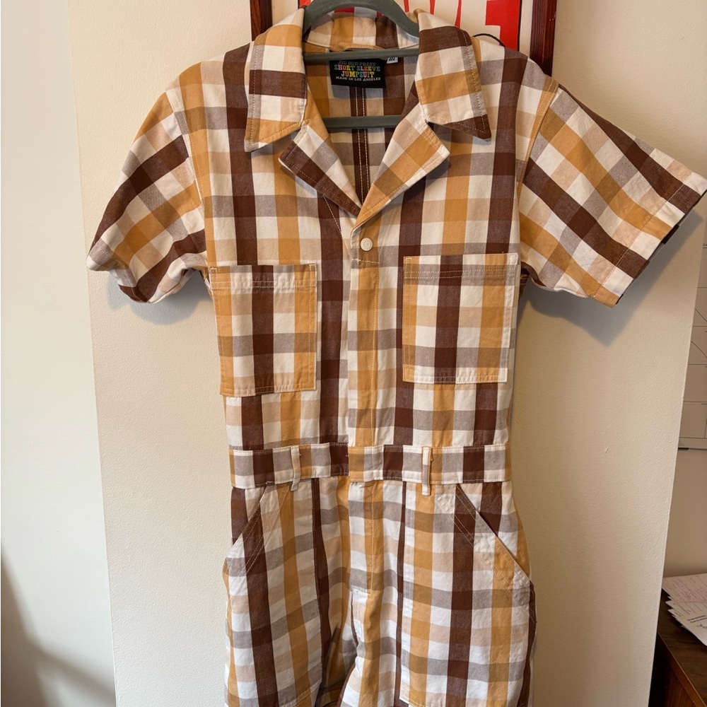 Big Bud Press Retro Plaid Jumpsuit Brown and Tan